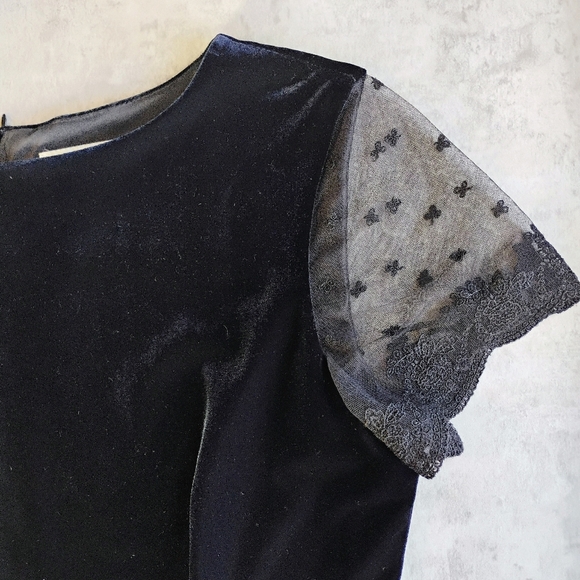 Vintage Robbie Bee Black Velvet Maxi Dress Bow Lace Sleeves Size 12 Petite - Picture 8 of 12